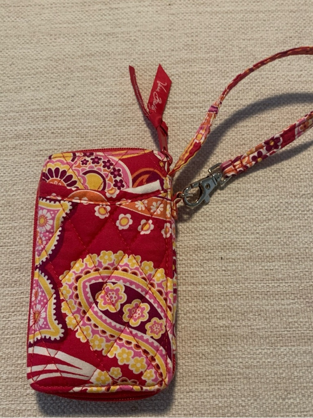 Vera Bradley Pink and Red Paisley Quilted Wristlet with Strap